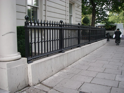 Newly installed cast iron railings in a classic style at Palace Gate in London