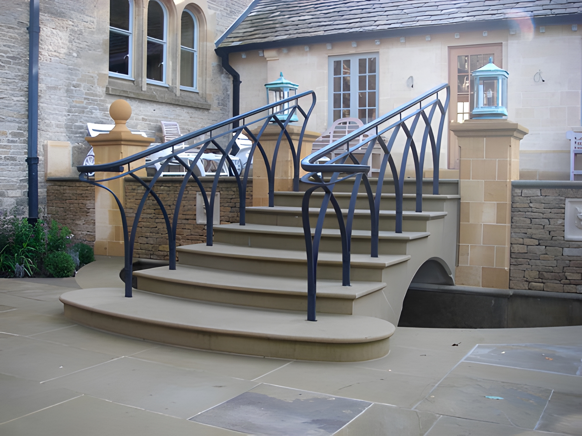 Stone Steps with Mild Steel Balustrade Stone Steps with Mild Steel Balustrade